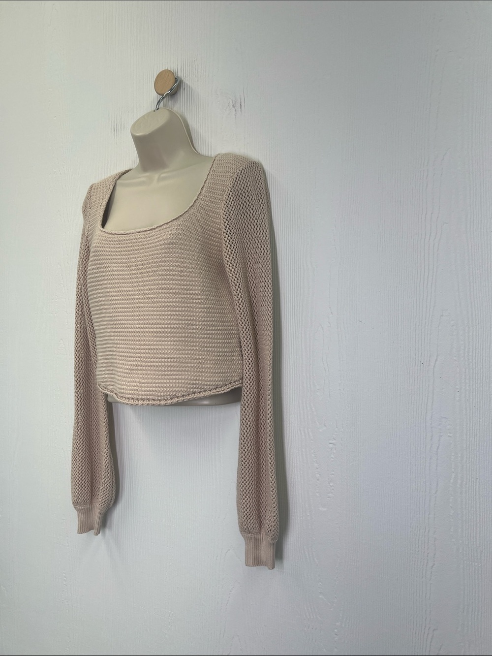 Lulus - Best Essence Beige Knit Square Neck Long Sleeve Sweater Size Small - Picture 6 of 11